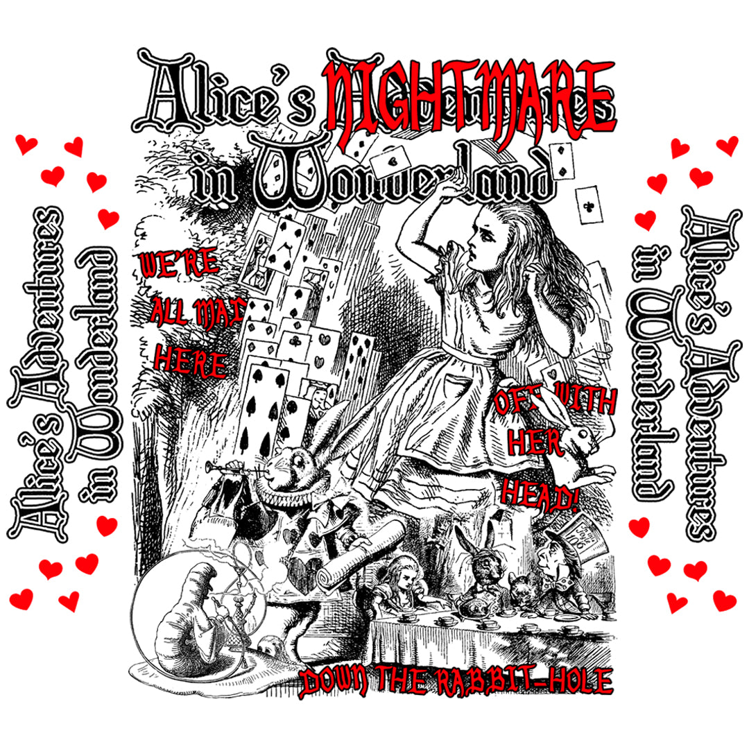 ALICE AU PAYS DES MERVEILLES ILLUSTRATIONS CLASSIQUES NOIRES AVEC MANCHES - SWEAT À CAPUCHE