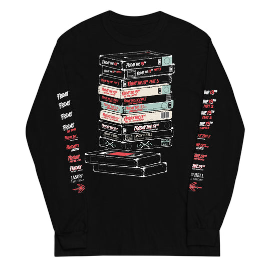 VHS TAPES STACKED WITH SLEEVES - LONG SLEEVE SHIRT