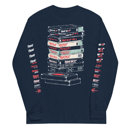 VHS TAPES STACKED WITH SLEEVES - LONG SLEEVE SHIRT