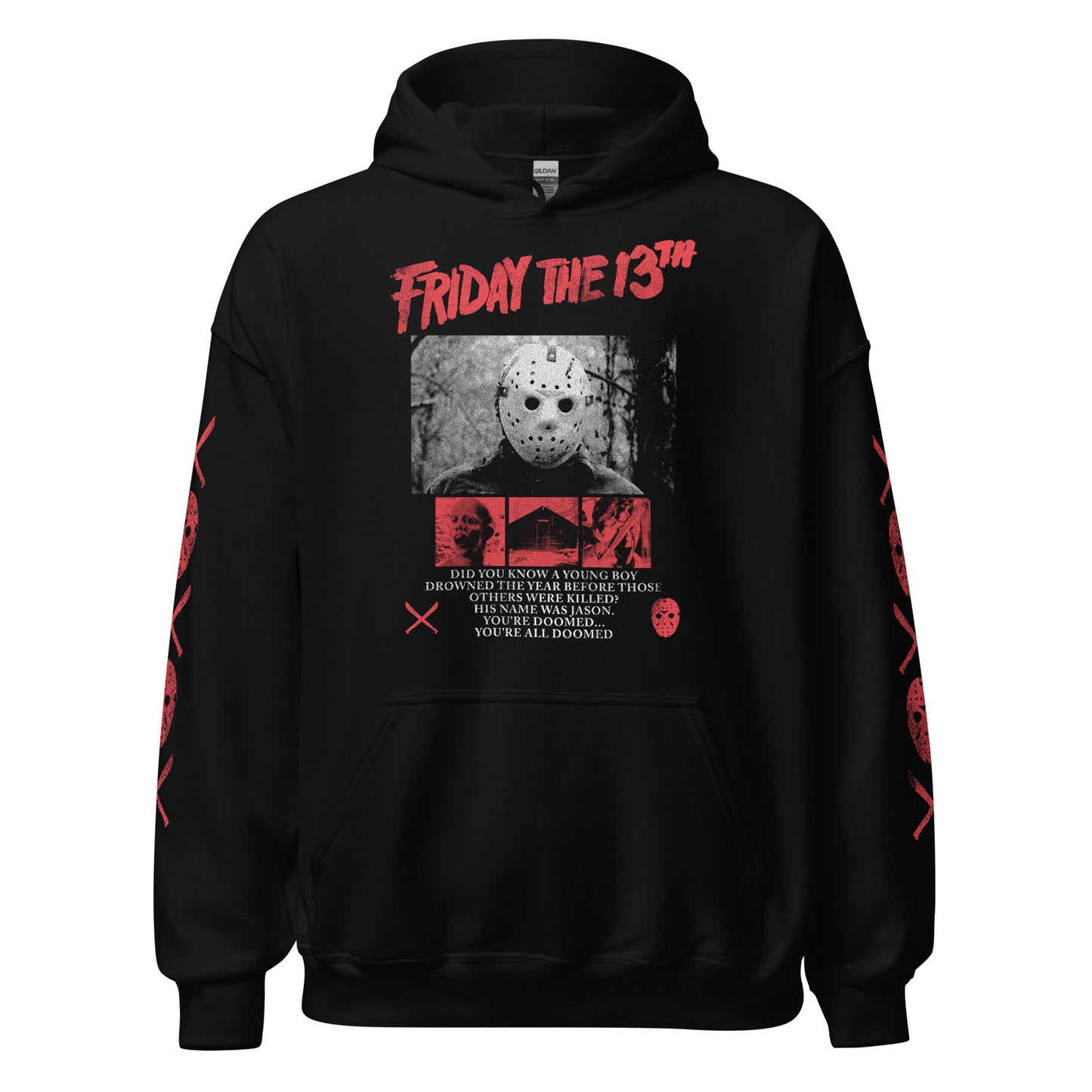 RED & WHITE JASON IMAGES WITH SLEEVES - HOODIE